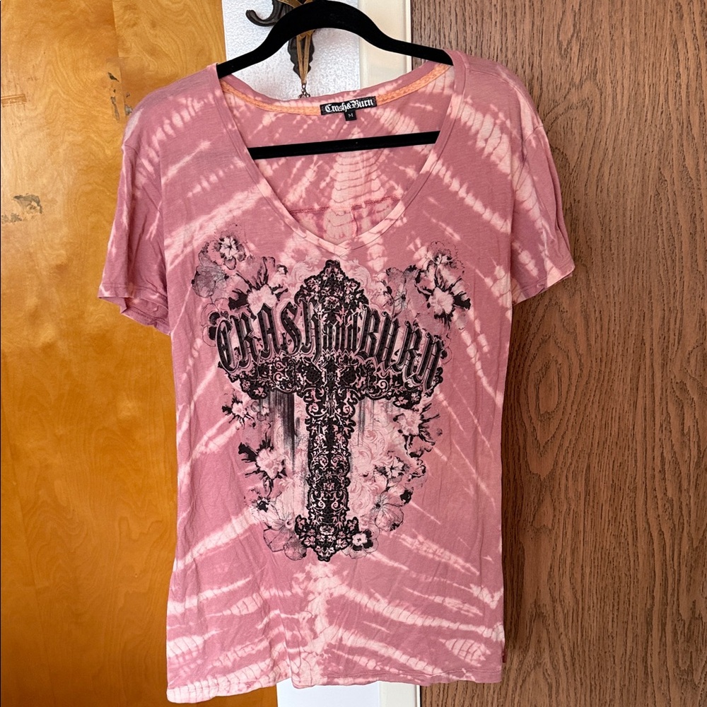 Crash & Burn Mauve Tie-Dye Cross Tee